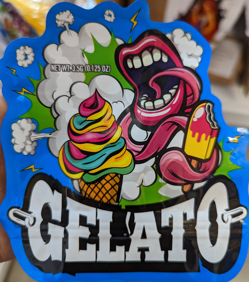 Smell-proof Gelato Mylar bags from The Baggie Store, 50-pack, featuring foil material and resealable closures for storage.