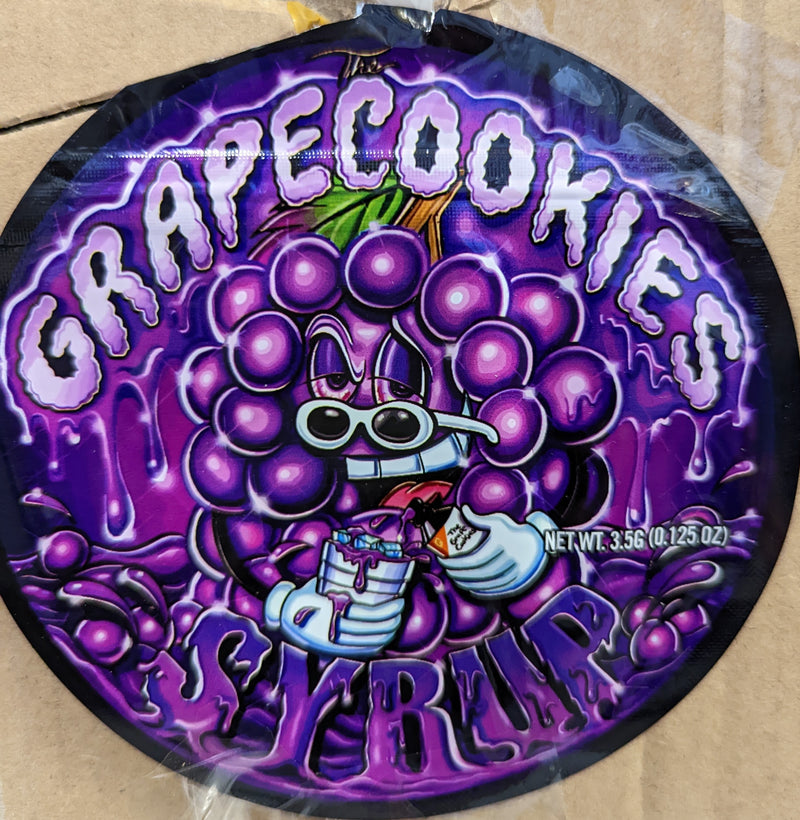 Smell-proof Grape Cookies Mylar bags by The Baggie Store, 50-pack, featuring purple grape design and secure resealable closure.
