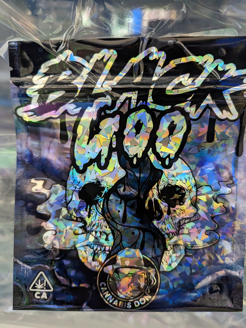 Black Goo smell proof container by Designer Mylar, featuring a sleek black design and secure sealing for odor protection.