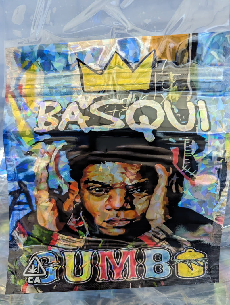 Smell-proof Basqui Gumbo container by Designer Mylar with secure zipper closure, designed for discreet storage and freshness.