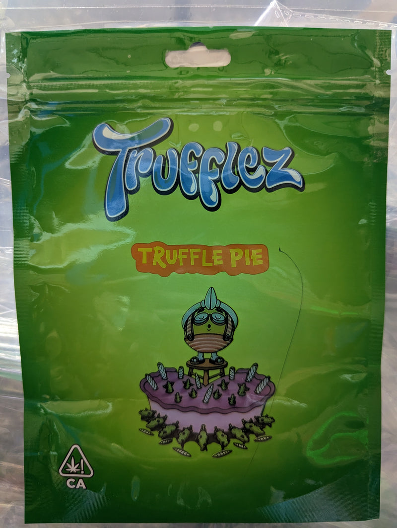 Smell-proof Designer Mylar Truffle Pie storage bag with secure zipper and compact design for discreet storage.