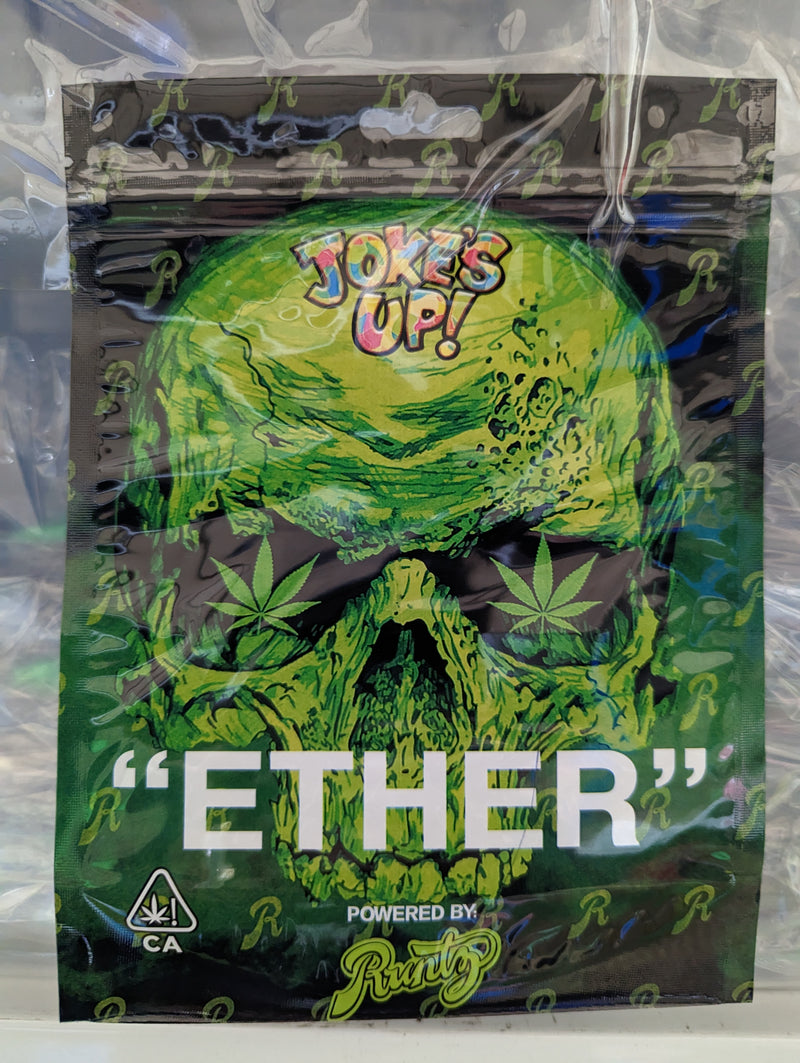 Smell proof Ether container by Designer Mylar with secure seal and sleek design, used for discreet storage of herbs or concentrates.
