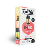 Kush Kolectiv UniPod 2g Delta 8 Live Rosin Pod featuring Death Star strain, CBD vapor pod with vibrant packaging.