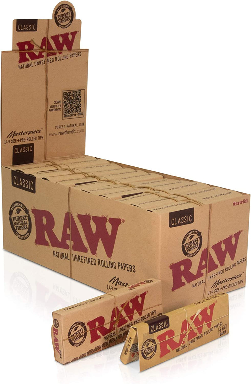 RAW Masterpiece 1 1/4 Classic Rolling Paper with Re-Usable Pre-Rolled Tips - TBS Supply Co