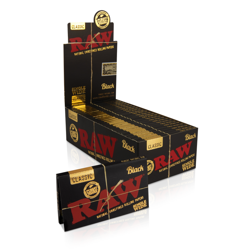 RAW Black Single Wide Rolling Papers - TBS Supply Co