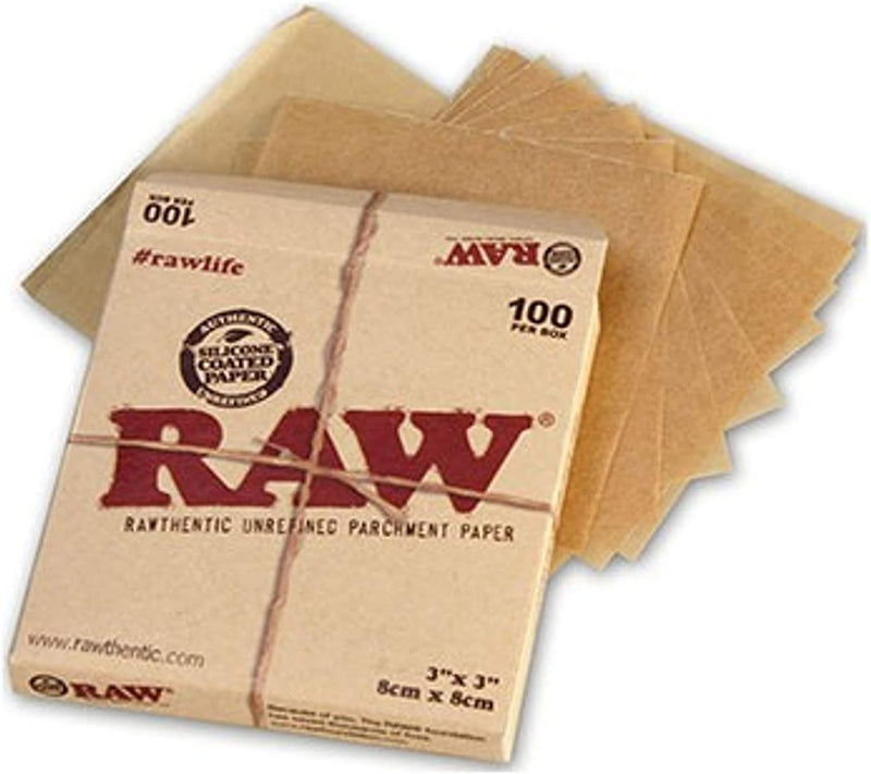 Raw Parchment Square Rolling Papers, 3x3-inch sheets, natural raw rolling papers for rolling cigarettes or herbs.