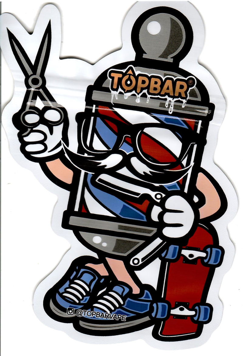 Smell-proof Topbar Barber Mylar Bags in a pack of 50, featuring durable, resealable packaging for secure storage by The Baggie Store.