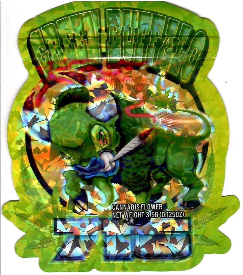 Green Buffalo 716 hologram smell-proof bags, 50-pack, durable and discreet storage solution for valuables and accessories.