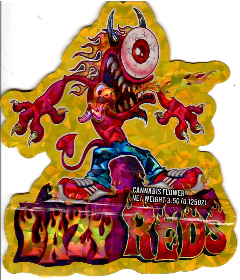 Smell-proof Lazy Reds Hologram Bags by The Baggie Store, 50-pack, colorful hologram design, ideal for discreet storage.