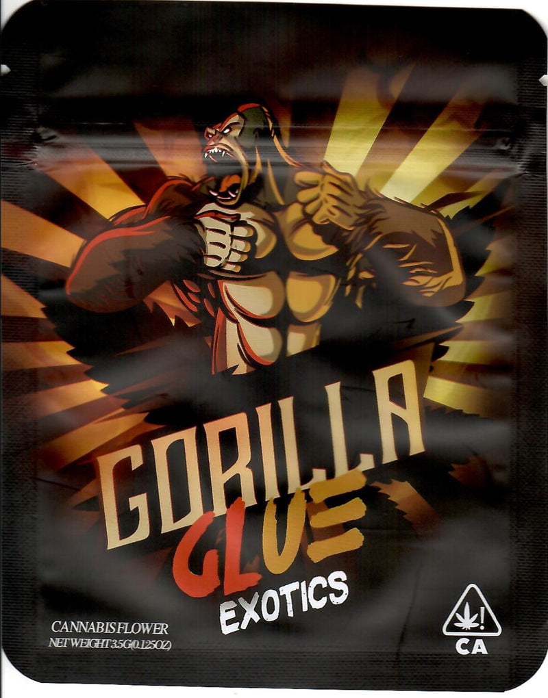 Smell-proof Gorilla Glue Exotics Mylar bags, 50-pack, featuring durable, resealable storage for herbs and small items.