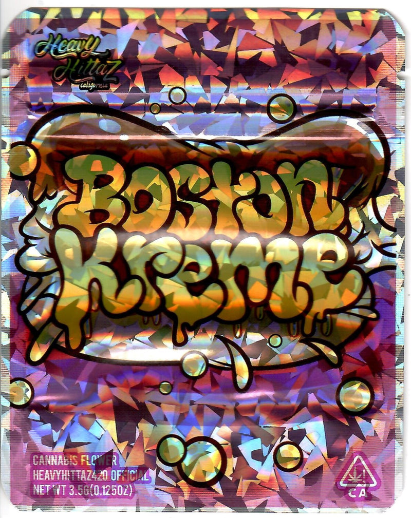 Hologram Boston Kreme Smell Proof Bags by The Baggie Store, 50-pack, featuring secure sealing and vibrant holographic design.