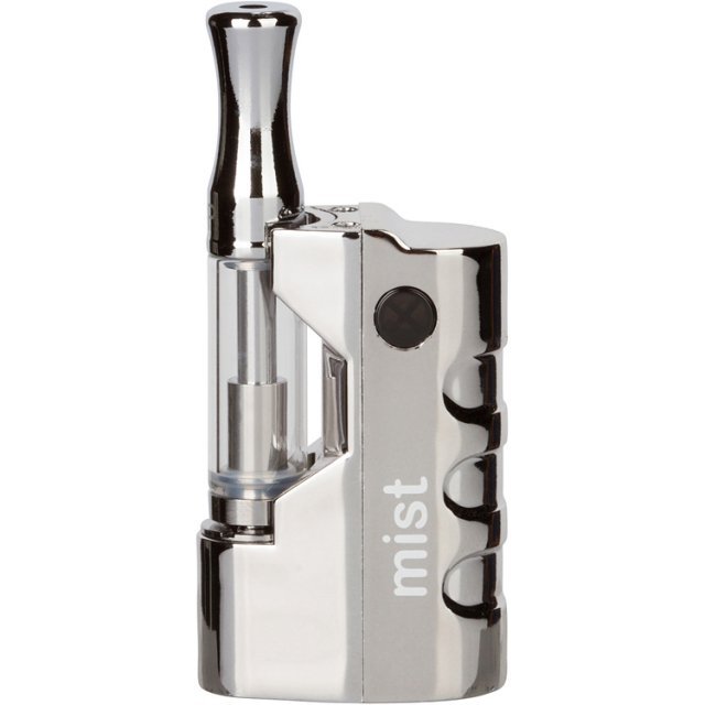 The Kind Pen Mist vaporizer in sleek black with a compact design, featuring a mouthpiece and button for easy operation.