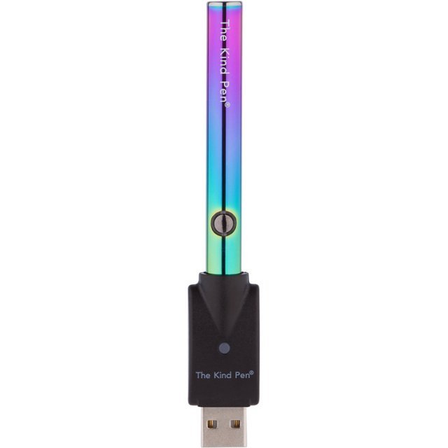 The Kind Pen variable voltage 510 thread battery showing a sleek black vape battery with control buttons and threading for cartridges.