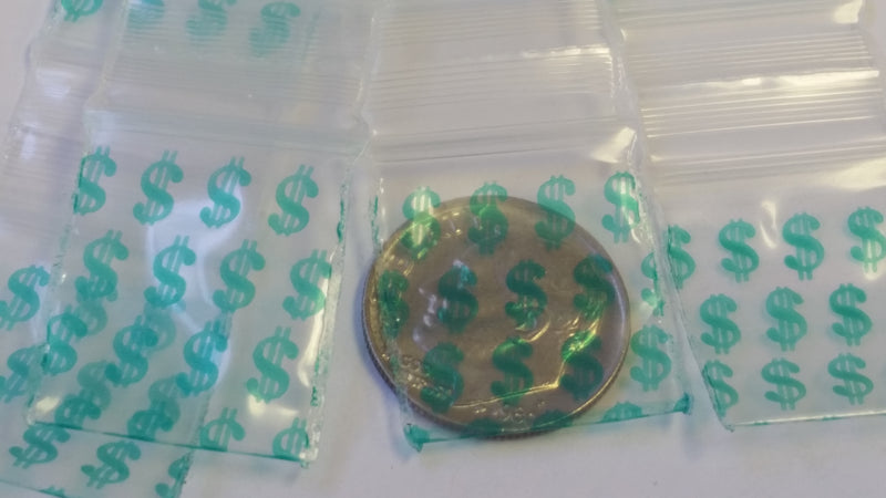 3434 Original Mini Ziplock 2.5mil Plastic Bags 3/4" x 3/4" Reclosable Baggies (Dollar Sign) - The Baggie Store