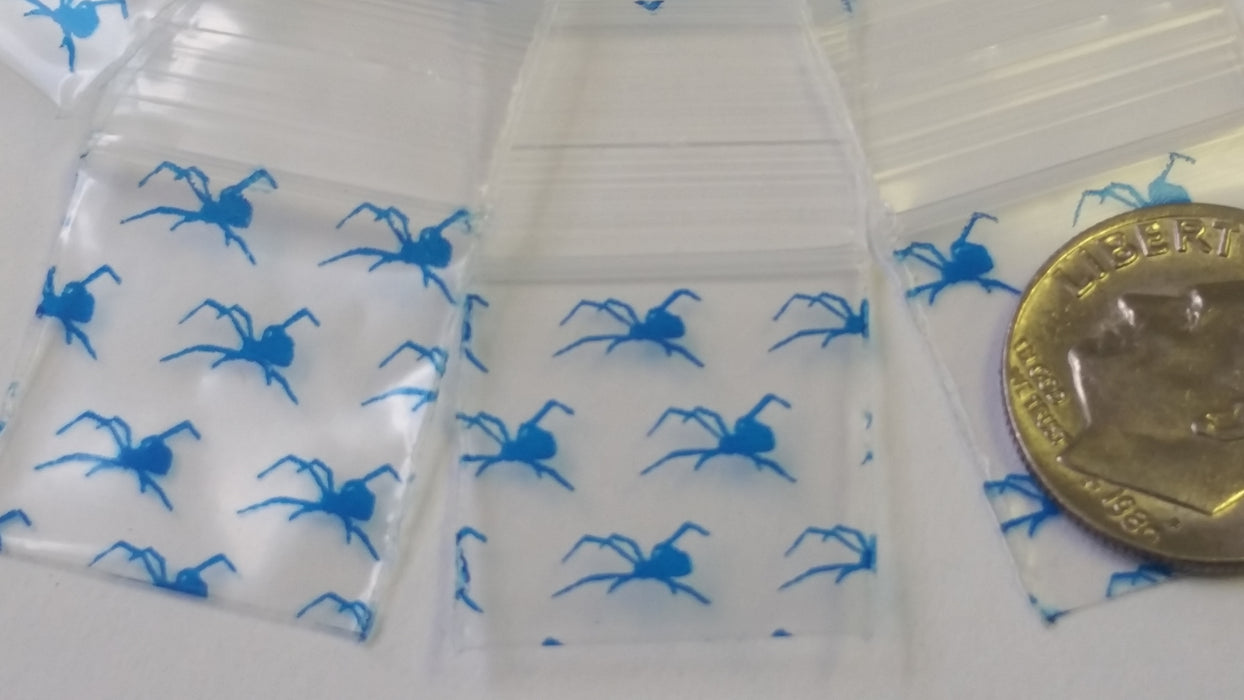 3434 Original Mini Ziplock 2.5mil Plastic Bags 3/4" x 3/4" Reclosable Baggies (Blue Spider) - The Baggie Store