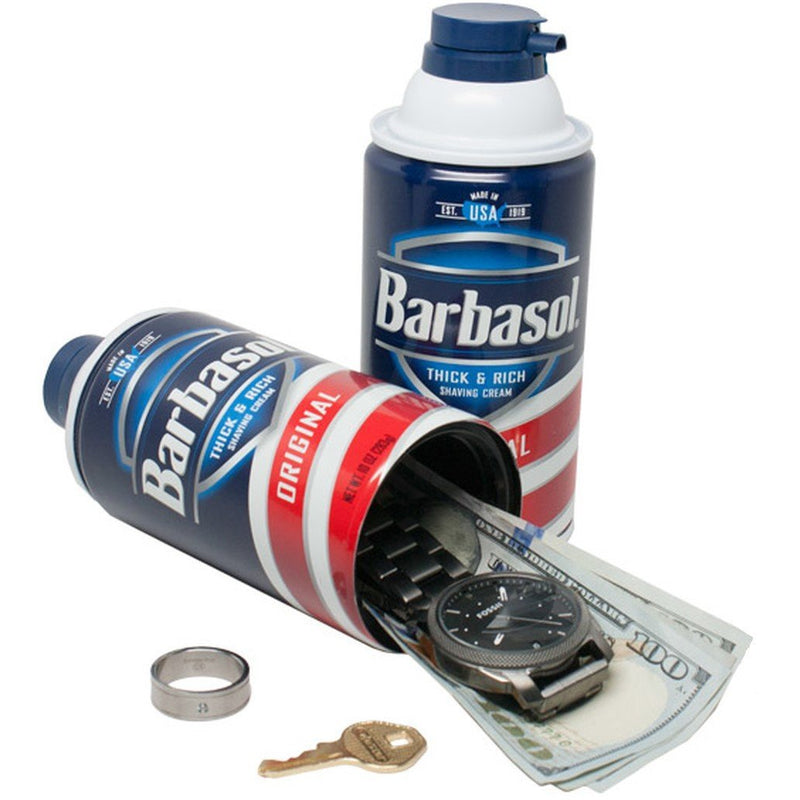 Barbasol diversion safe by Safe Cans, discreet hidden storage container resembling a can of shaving cream.