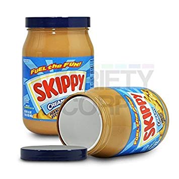 Diversion safe labeled Skippy from Safe Cans, discreet hiding container designed as a peanut butter jar for secure storage.