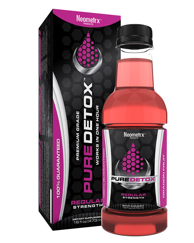Pure Detox Regular Strength Detox in a 16oz bottle, with natural ingredients and clear label, designed for cleansing and detox purposes.