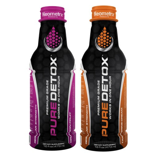 Pure Detox Regular Strength Detox 16oz bottle, showcasing clear liquid and label, designed for cleansing and detoxification.