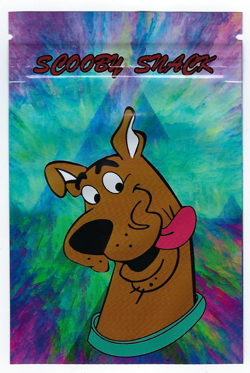 Smell-proof Scooby Snack Mylar bags from The Baggie Store, 100-pack, featuring resealable, durable storage for snacks or small items.