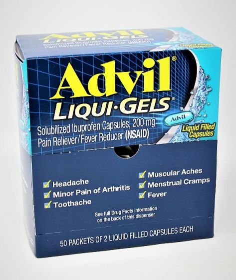 OTC Medicine DSP Advil 50's liquid gels, pain relief capsules in a blister pack, over-the-counter medication