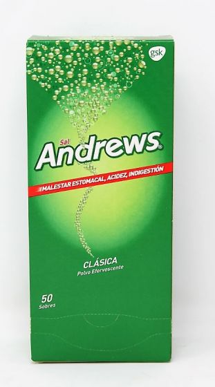 Box of DSP Andrews Salts 50's OTC medicine packaging showing the product label and branding.