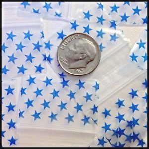 1510 Original Mini Ziplock 2.5mil Plastic Bags 1.5" x 1" Reclosable Baggies (Blue Stars) - The Baggie Store