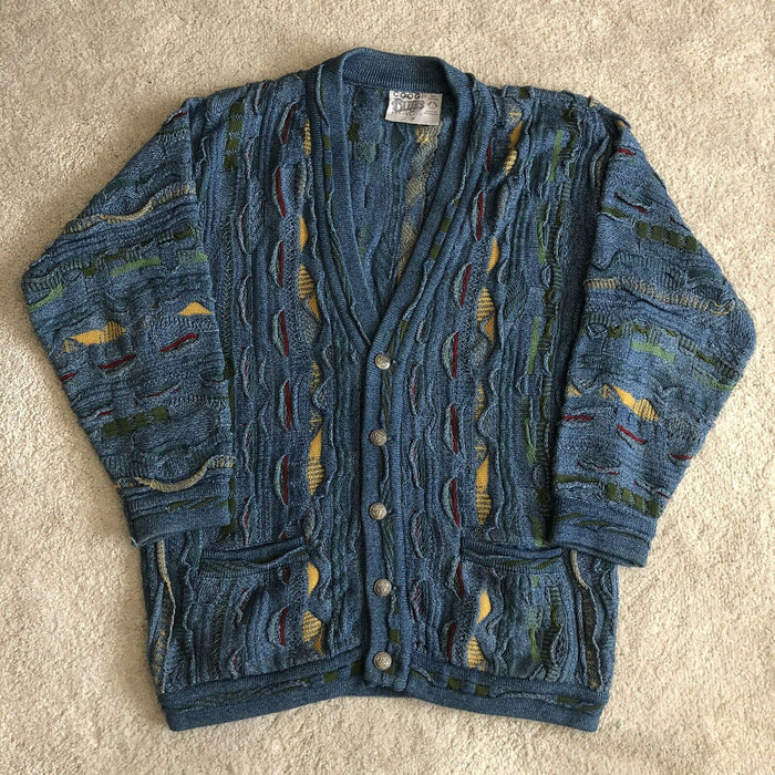 COOGI Authentic Vintage Retro Blues Multicolor Hand Sewn Australian Cardigan Sweater Men's Medium