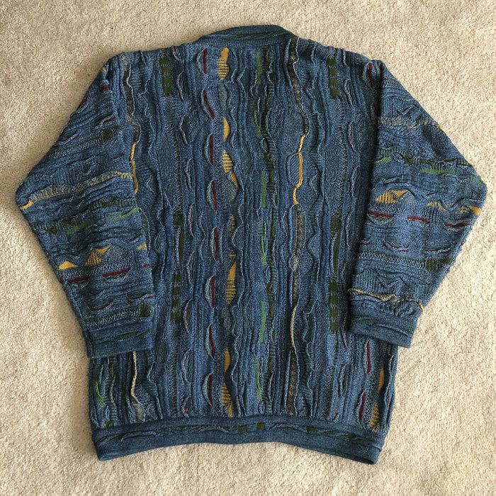 COOGI Authentic Vintage Retro Blues Multicolor Hand Sewn Australian Cardigan Sweater Men's Medium