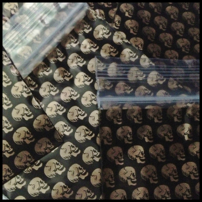 2030 Original Mini Ziplock 2.5mil Plastic Bags 2" x 3" Reclosable Baggies (Gold Skulls) - The Baggie Store