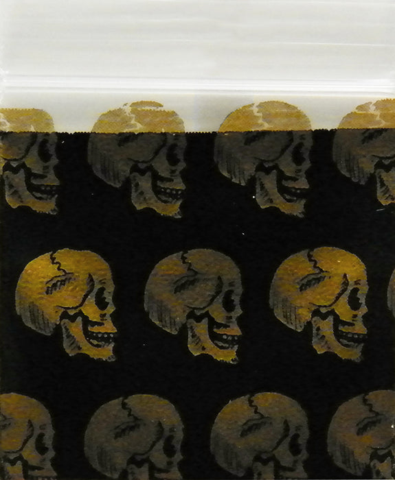 1510 Original Mini Ziplock 2.5mil Plastic Bags 1.5" x 1" Reclosable Baggies (Gold Skull) - The Baggie Store